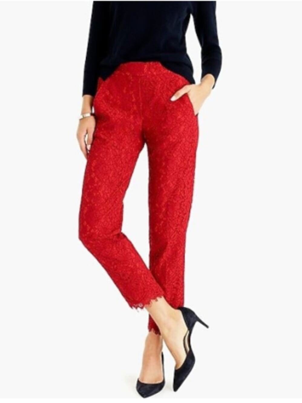 J. Crew Easy Pant in Red Lace Size 8